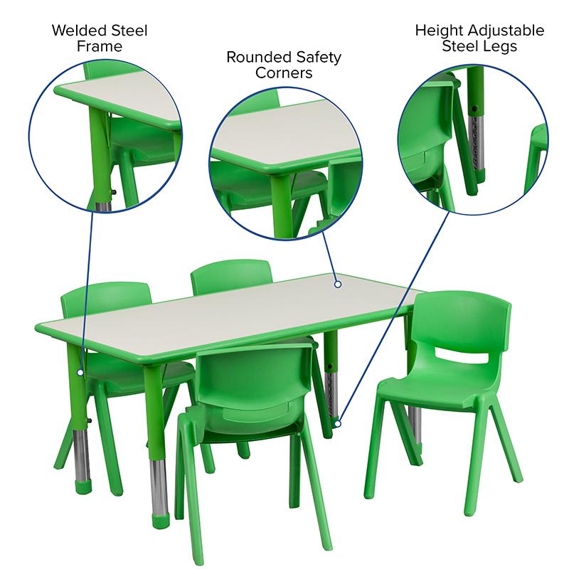 23.625-W x 47.25-L Green Plastic Activity Table Set with 4 Chairs