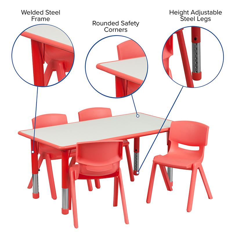 23.625-W x 47.25-L Red Plastic Activity Table Set with 4 Chairs