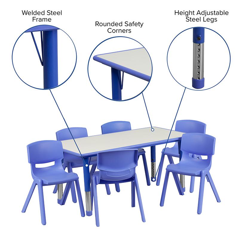 23.625-W x 47.25-L Blue Plastic Activity Table Set with 6 Chairs
