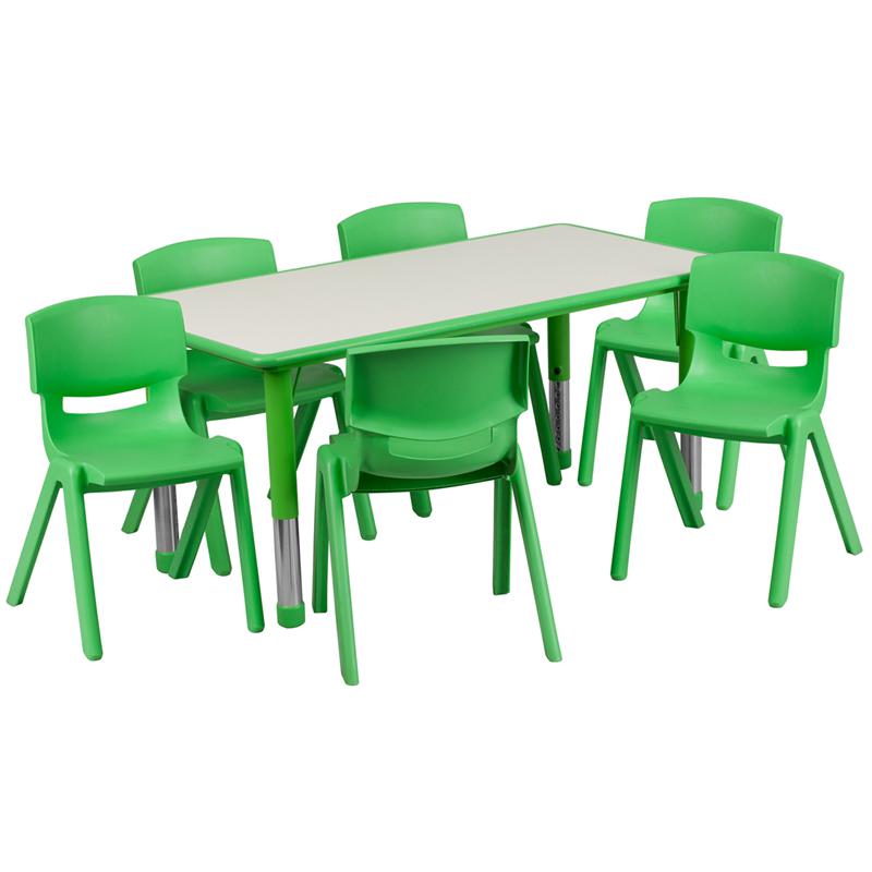 23.625-W x 47.25-L Green Plastic Activity Table Set with 6 Chairs