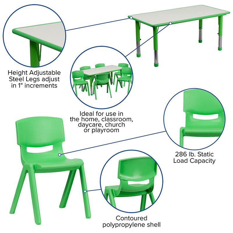 23.625-W x 47.25-L Green Plastic Activity Table Set with 6 Chairs
