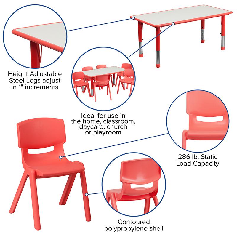 23.625-W x 47.25-L Red Plastic Activity Table Set with 6 Chairs