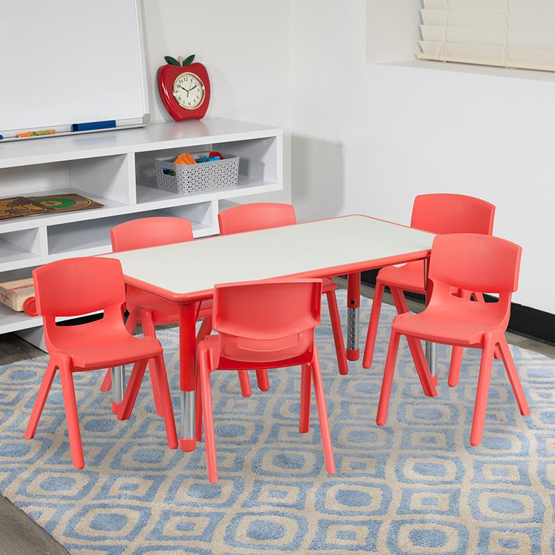 23.625-W x 47.25-L Red Plastic Activity Table Set with 6 Chairs