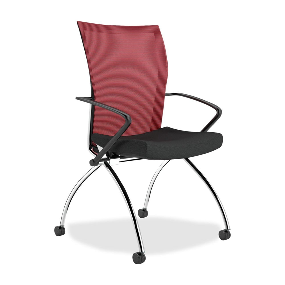 Image of Valore Tsh1 High Back Chair With Arms - Fabric Red Seat - Chrome Black Frame - 23" X 24" X 36.5" Overall Dimension