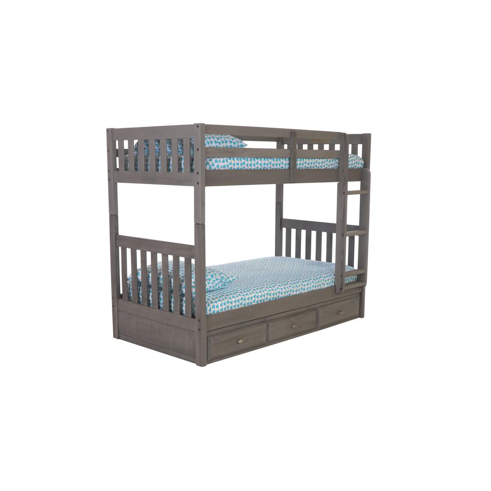 Solid Pine Twin/Twin Bunk Bed With Three Drawers