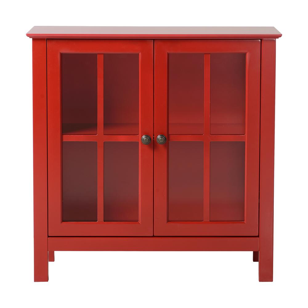 Image of Red Glass Door Accent And Display Cabinet
