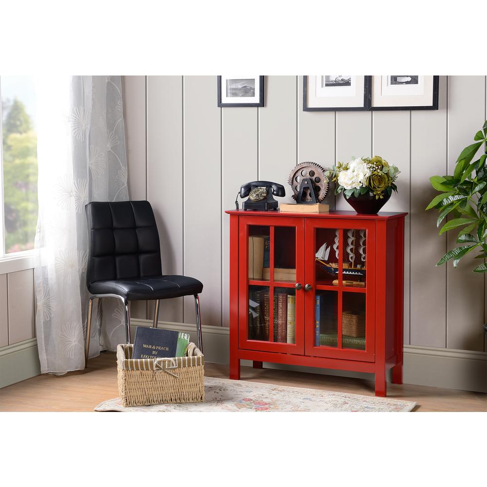 Red Glass Door Accent And Display Cabinet