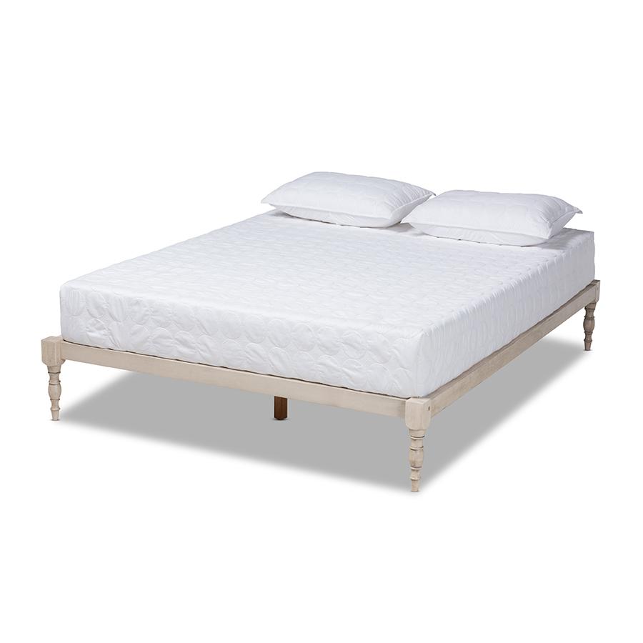 Image of Baxton Studio Iseline Modern And Contemporary Antique White Finished Wood Full Size Platform Bed Frame