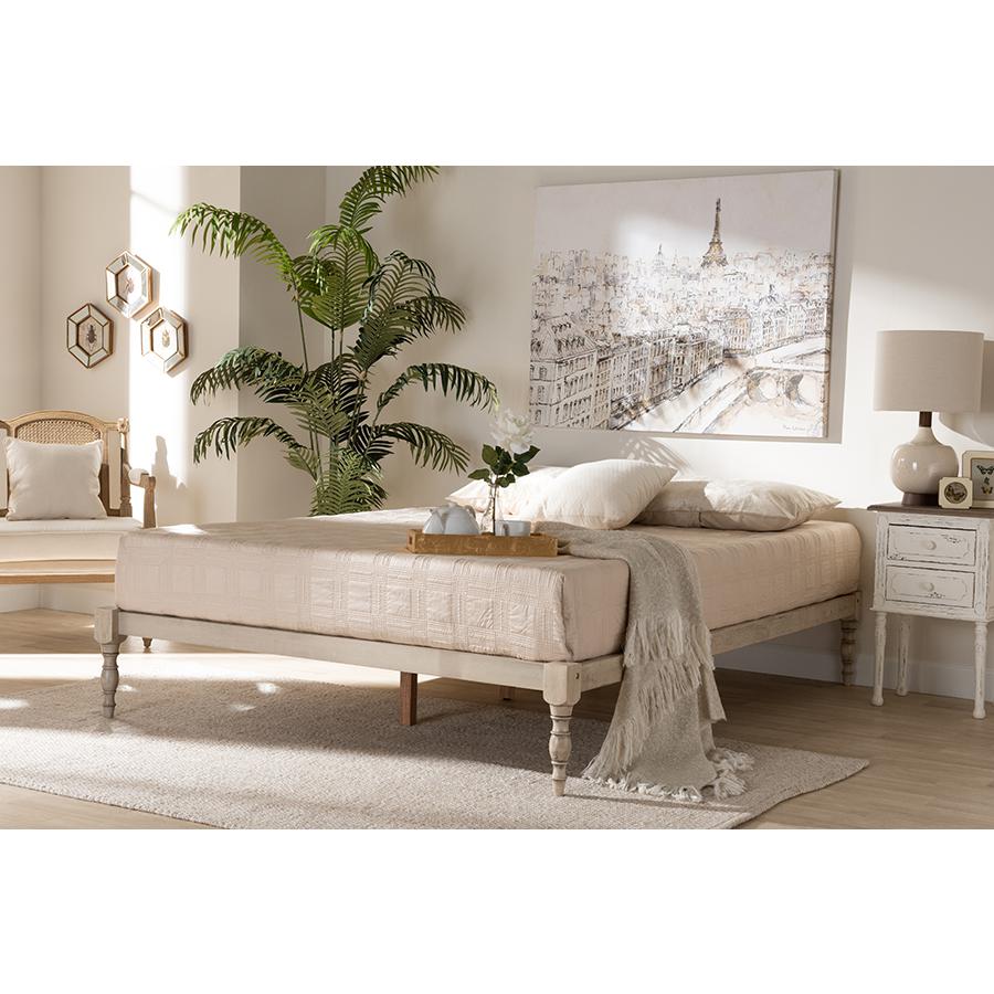 Baxton Studio Iseline Modern And Contemporary Antique White Finished Wood Full Size Platform Bed Frame