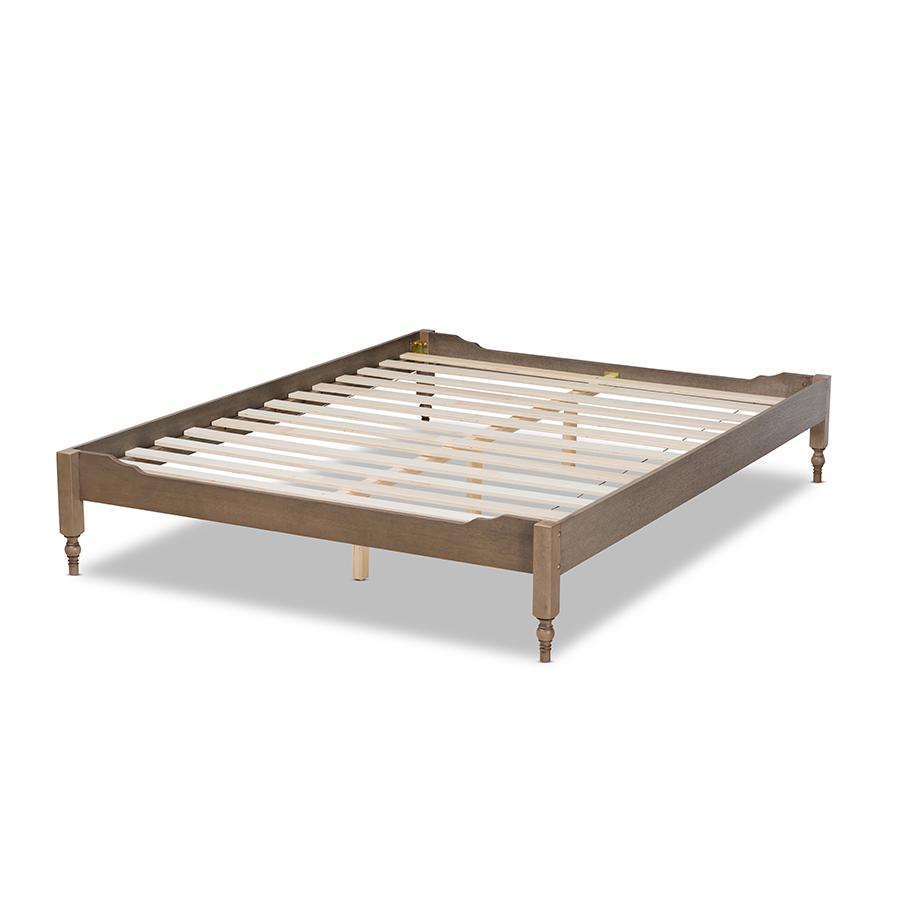 Baxton Studio Laure French Bohemian Weathered Grey Oak Finished Wood Full Size Platform Bed Frame