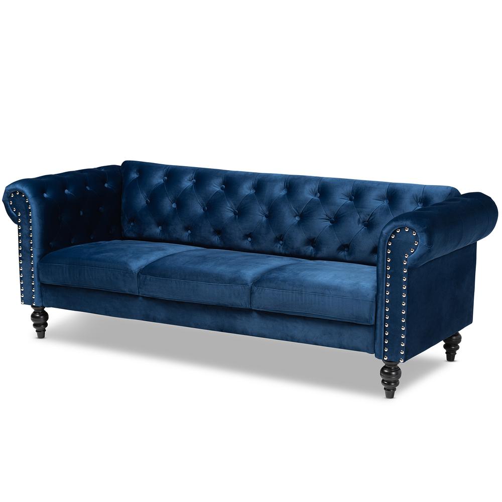 Image of Baxton Studio Emma Traditional And Transitional Navy Blue Velvet Fabric Upholstered And Button Tufted Chesterfield Sofa