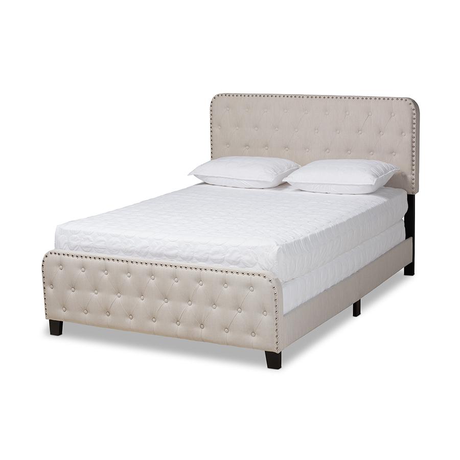 Image of Annalisa Modern Transitional Beige Fabric Upholstered Button Tufted Full Size Panel Bed