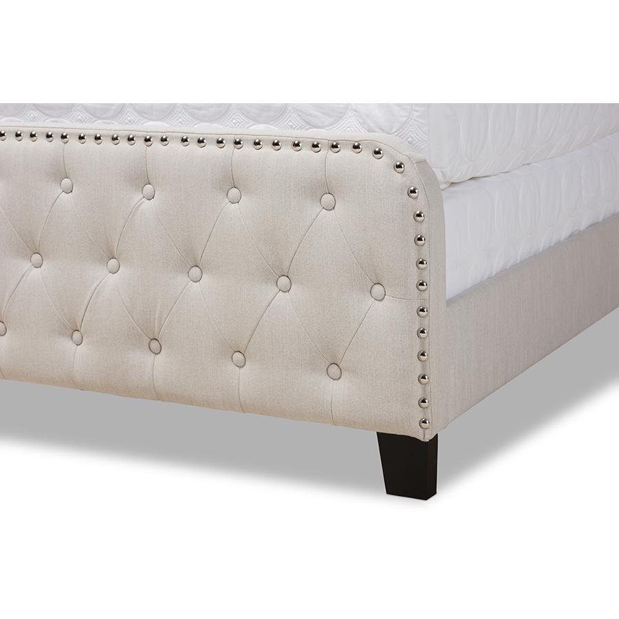 Annalisa Modern Transitional Beige Fabric Upholstered Button Tufted Full Size Panel Bed