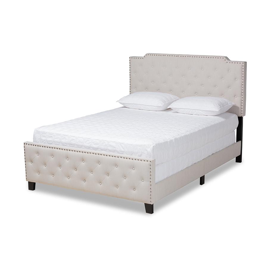 Image of Marion Modern Transitional Beige Fabric Upholstered Button Tufted Full Size Panel Bed