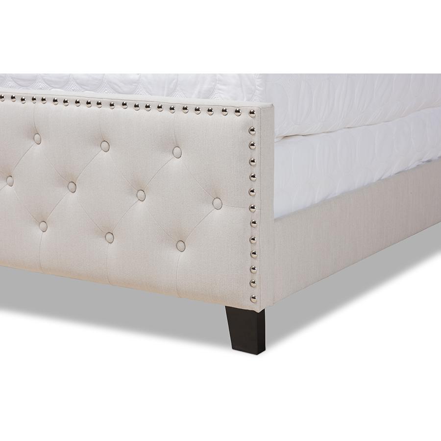 Marion Modern Transitional Beige Fabric Upholstered Button Tufted Full Size Panel Bed