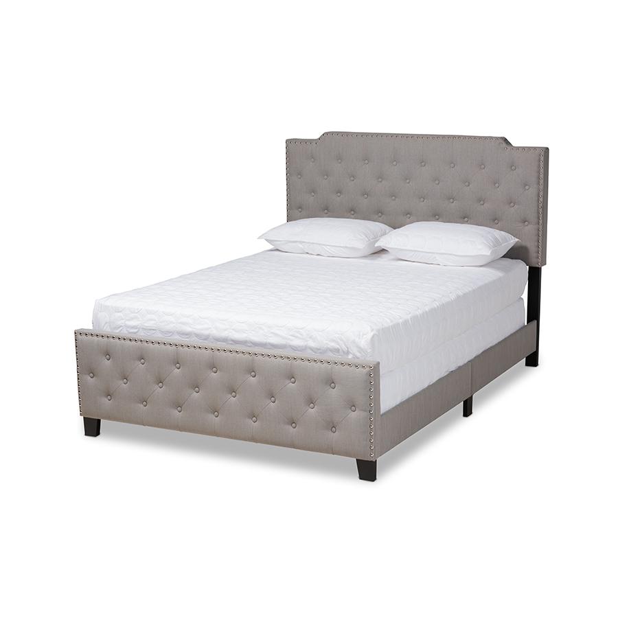 Image of Marion Modern Transitional Grey Fabric Upholstered Button Tufted Full Size Panel Bed