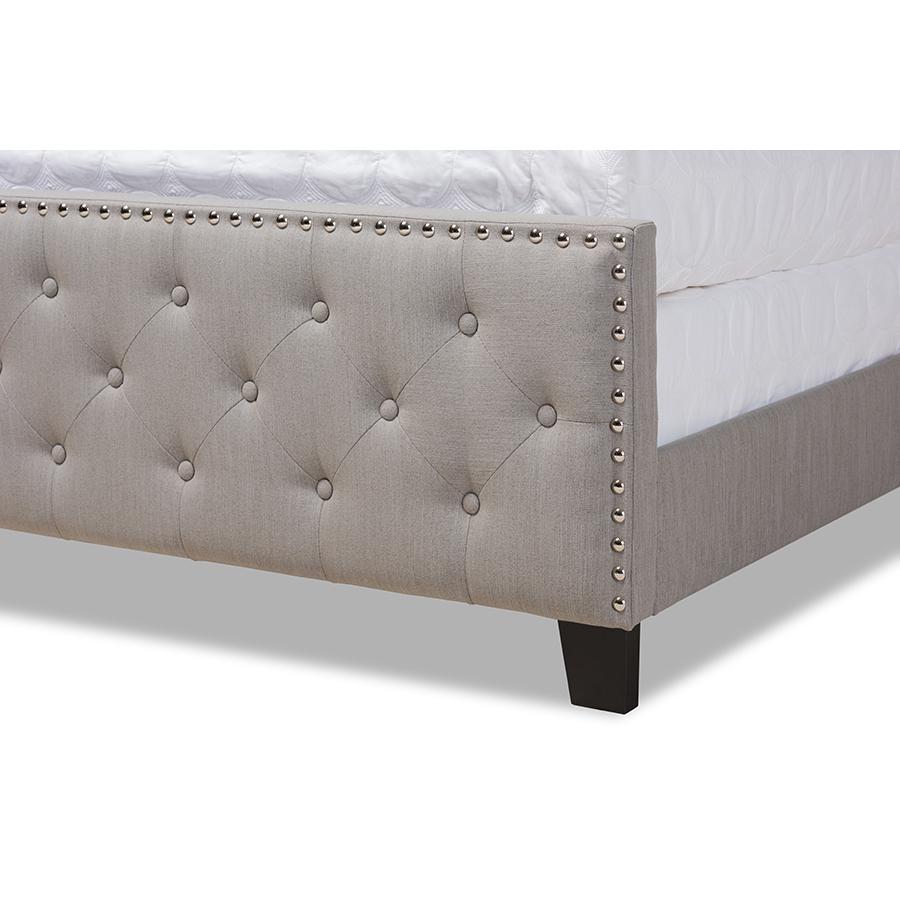 Marion Modern Transitional Grey Fabric Upholstered Button Tufted Full Size Panel Bed