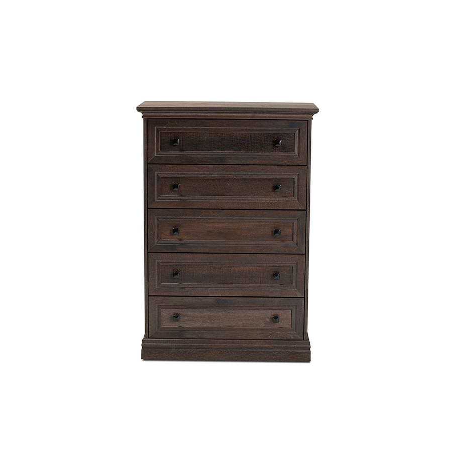 Nolan Traditional Transitional Hazel Walnut Brown Finished 5-Drawer Wood Chest