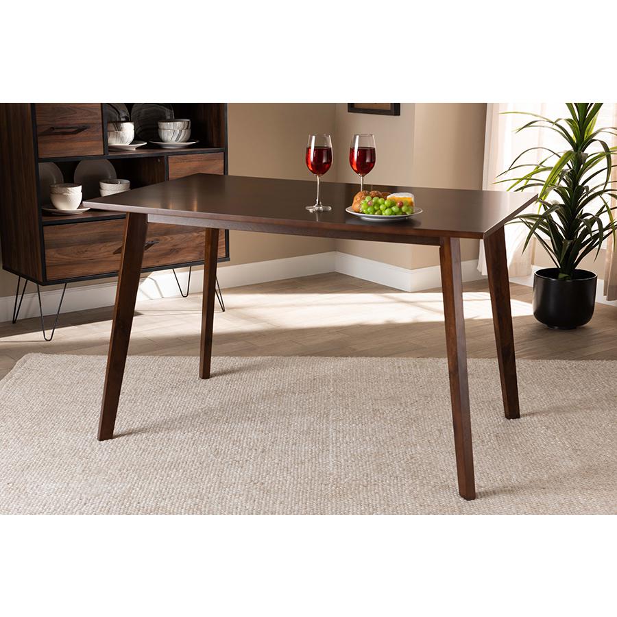 Britte Mid-Century Modern Transitional Walnut Brown Finished Rectangular Wood Dining Table