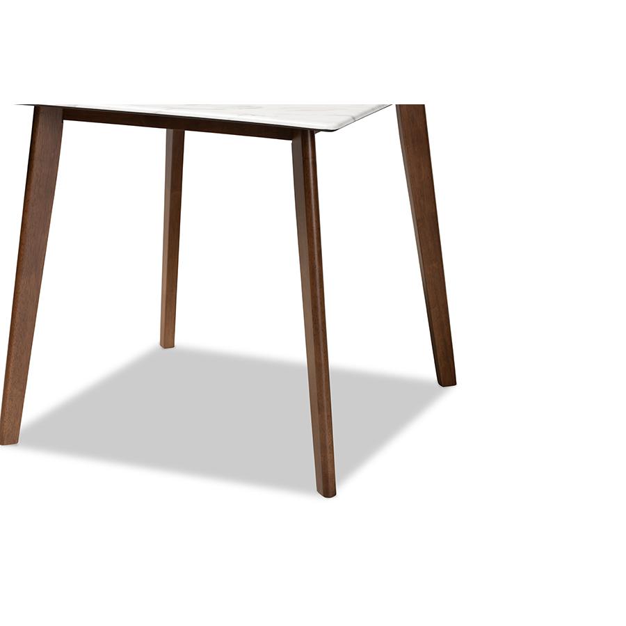 Baxton Studio Kaylee Mid-Century Modern Transitional Walnut Brown Finished Wood Dining Table With Faux Marble Tabletop