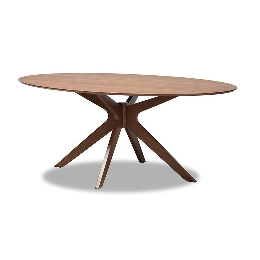 Image of Baxton Studio Monte Mid-Century Modern Walnut Brown Finished Wood 71-Inch Oval Dining Table