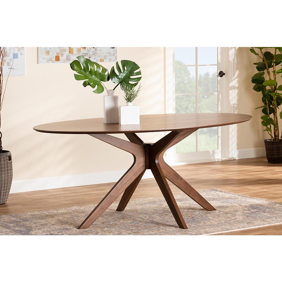 Baxton Studio Monte Mid-Century Modern Walnut Brown Finished Wood 71-Inch Oval Dining Table