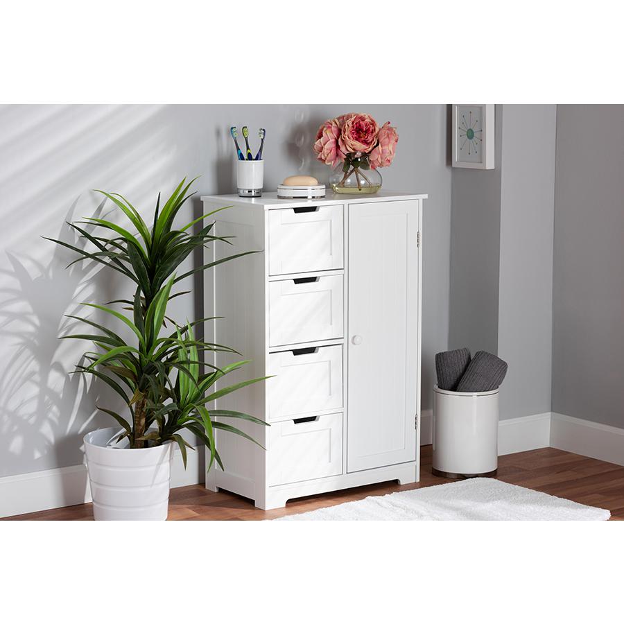 Baxton Studio Bauer Modern And Contemporary White Finished Wood 4-Drawer Bathroom Storage Cabinet