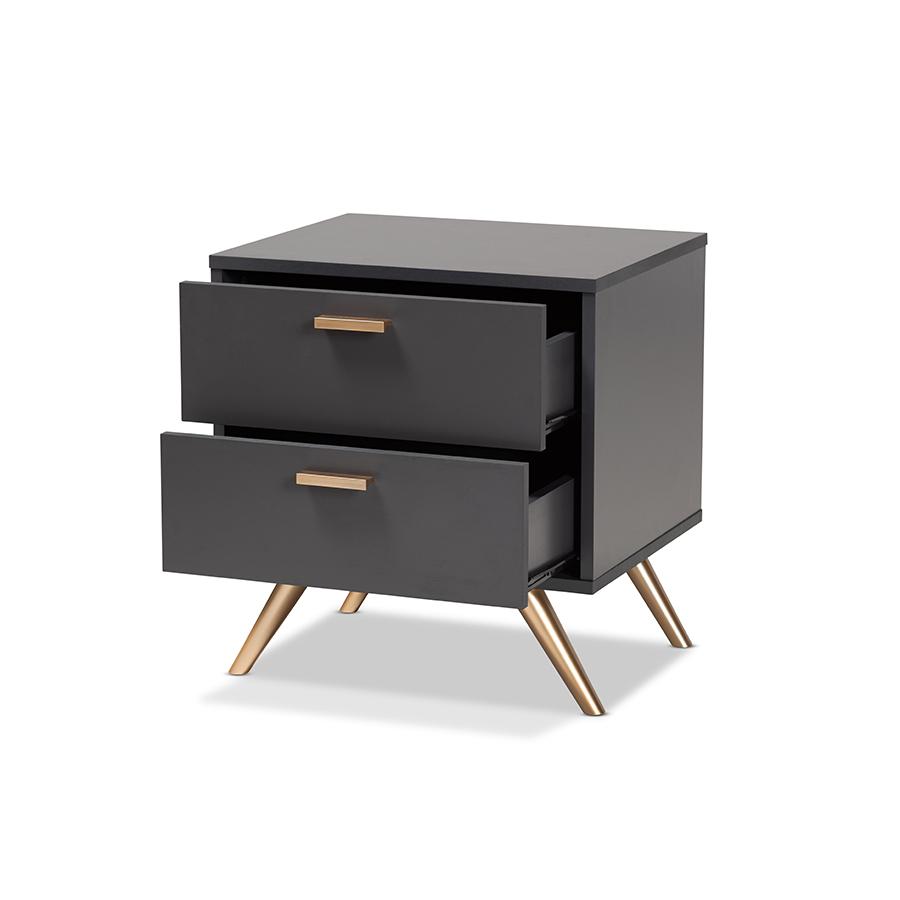 Baxton Studio Kelson Modern And Contemporary Dark Grey And Gold Finished Wood 2-Drawer Nightstand