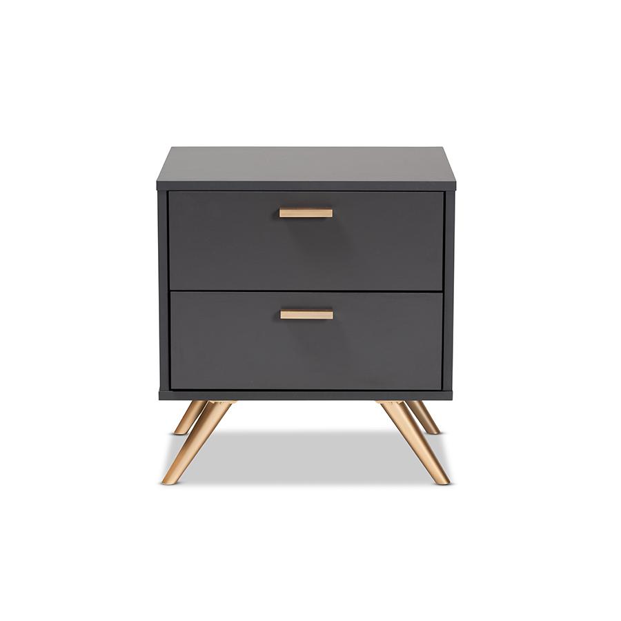 Baxton Studio Kelson Modern And Contemporary Dark Grey And Gold Finished Wood 2-Drawer Nightstand