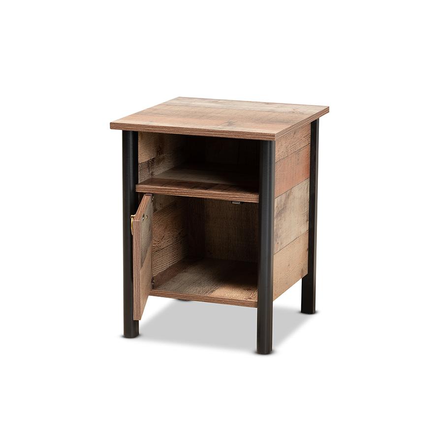 Baxton Studio Vaughan Modern And Contemporary Two-Tone Rustic Oak Brown And Black Finished Wood Nightstand