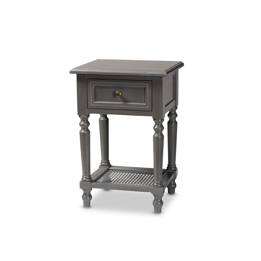 Baxton Studio Sheldon Modern And Contemporary Vintage Grey Finished Wood 1-Drawer Nightstand