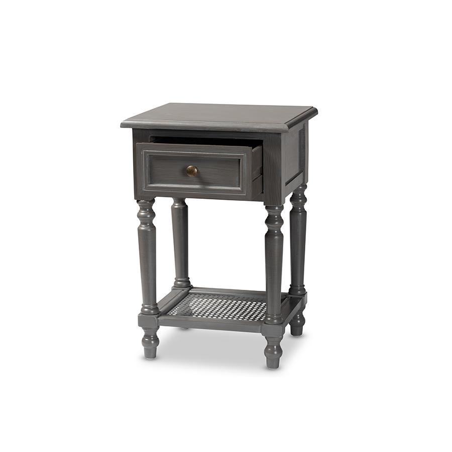Baxton Studio Sheldon Modern And Contemporary Vintage Grey Finished Wood 1-Drawer Nightstand