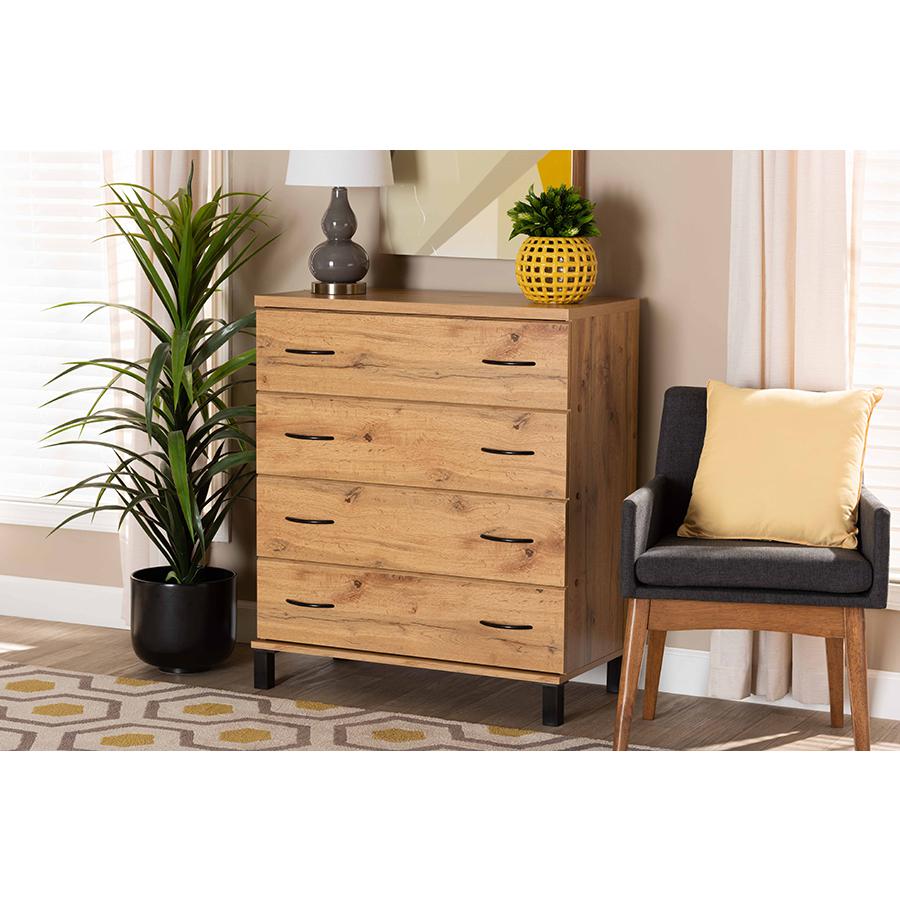 Image of Baxton Studio Maison Modern And Contemporary Wotan Oak Brown Finished Wood 4-Drawer Storage Chest