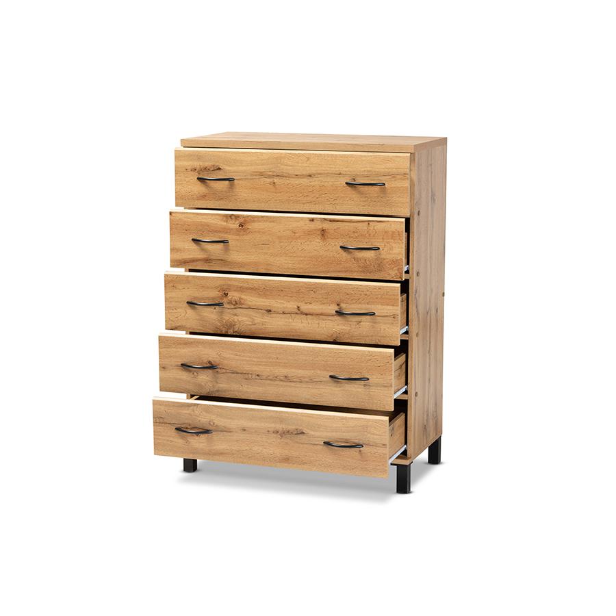 Baxton Studio Maison Modern And Contemporary Oak Brown Finished Wood 5-Drawer Storage Chest