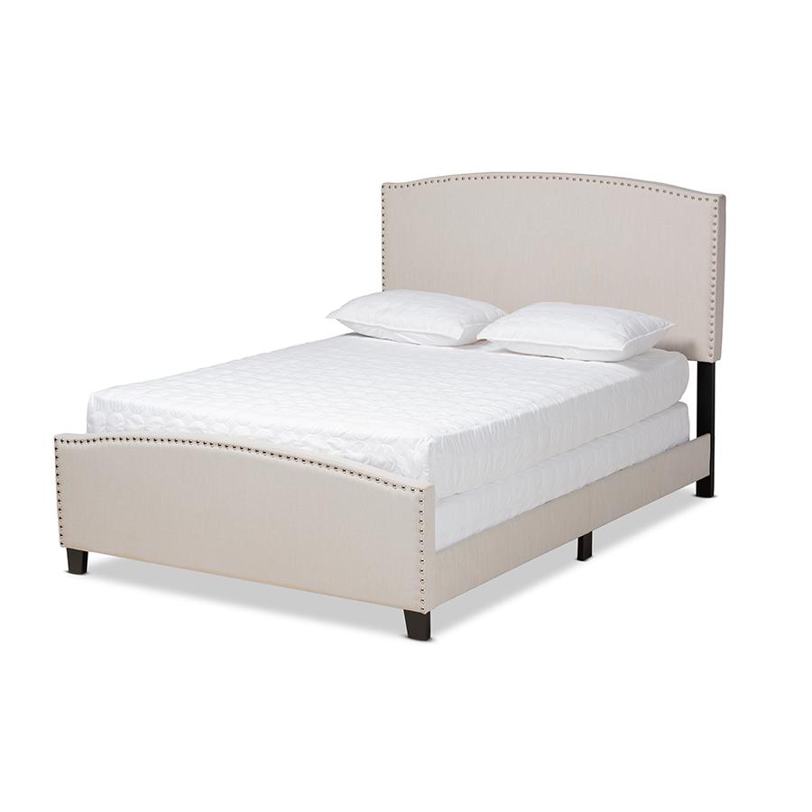 Image of Morgan Modern Transitional Beige Fabric Upholstered Queen Size Panel Bed