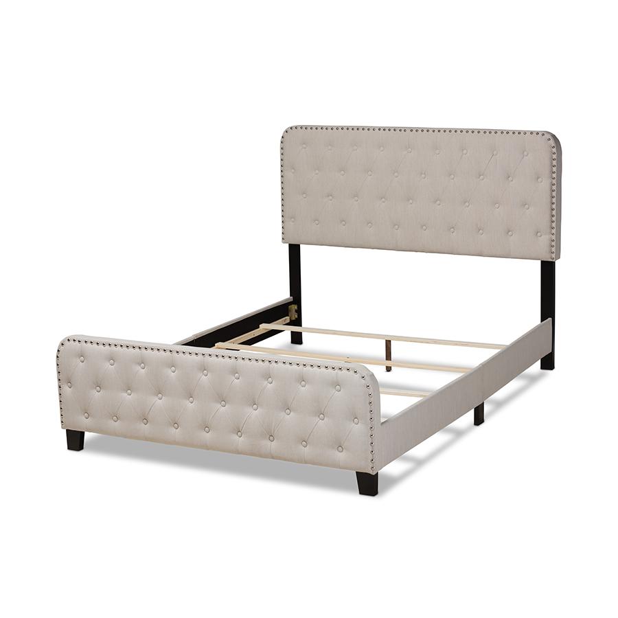 Annalisa Modern Transitional Beige Fabric Upholstered Button Tufted Queen Size Panel Bed