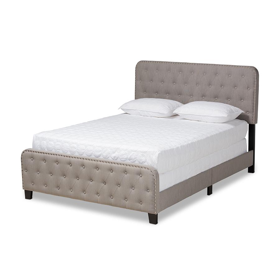 Image of Annalisa Modern Transitional Grey Fabric Upholstered Button Tufted Queen Size Panel Bed