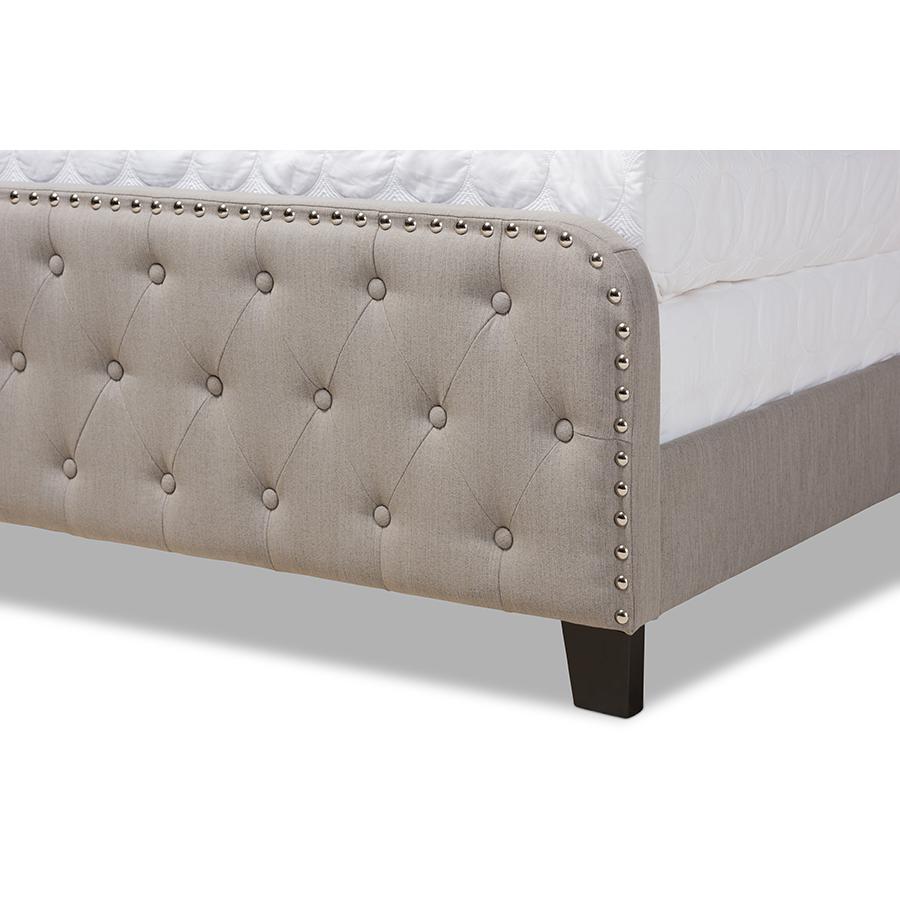 Annalisa Modern Transitional Grey Fabric Upholstered Button Tufted Queen Size Panel Bed