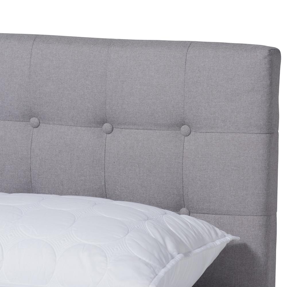 Baxton Studio Devan Midcentury Modern Light Grey Fabric Upholstered Walnut Brown Finished Wood Full Size Platform Bed