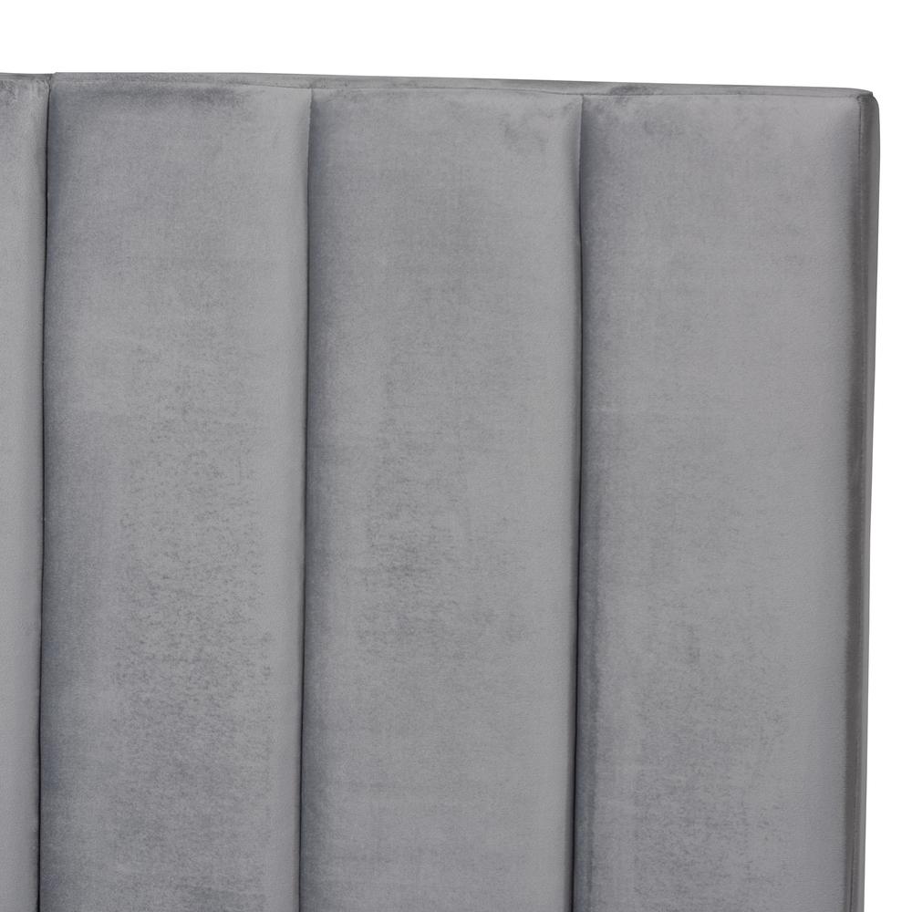Baxton Studio Fiorenza Glam And Luxe Grey Velvet Fabric Upholstered Queen Size Panel Bed With Extra Wide Channel Tufted Headboard