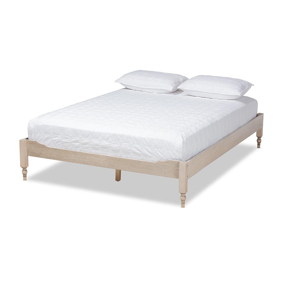 Image of Baxton Studio Laure French Bohemian Antique White Oak Finished Wood Queen Size Platform Bed Frame