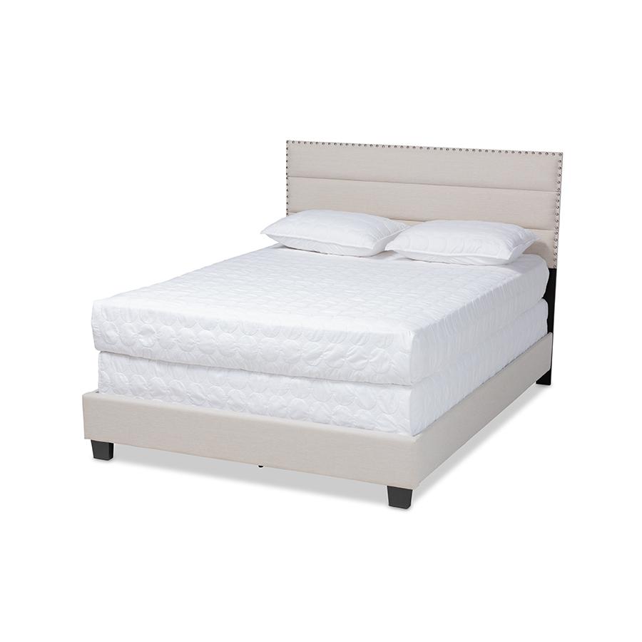 Image of Baxton Studio Ansa Modern And Contemporary Beige Fabric Upholstered Queen Size Bed