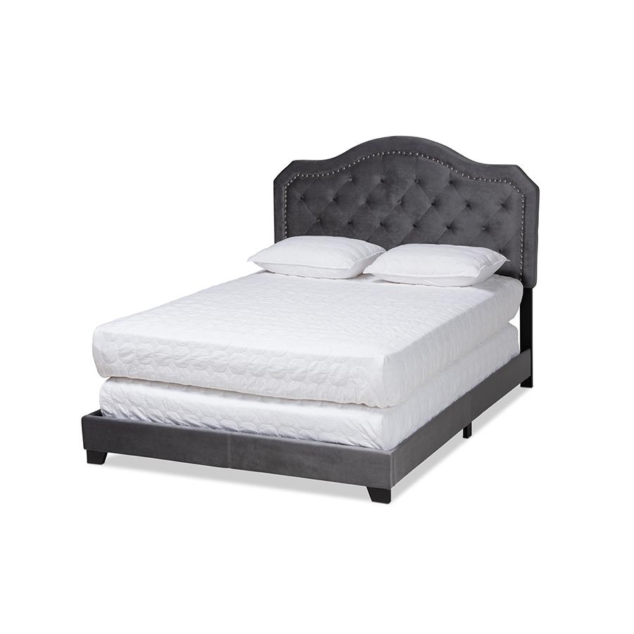 Image of Baxton Studio Samantha Modern And Contemporary Grey Velvet Fabric Upholstered Queen Size Button Tufted Bed