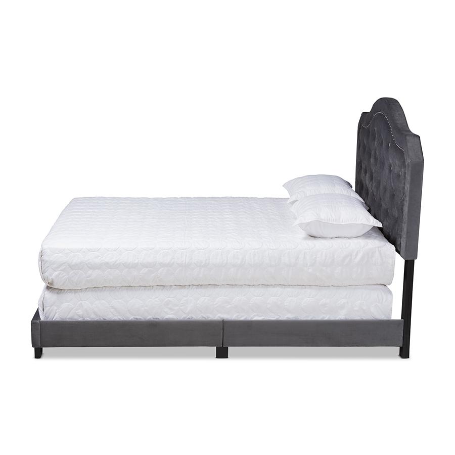 Baxton Studio Samantha Modern And Contemporary Grey Velvet Fabric Upholstered Queen Size Button Tufted Bed