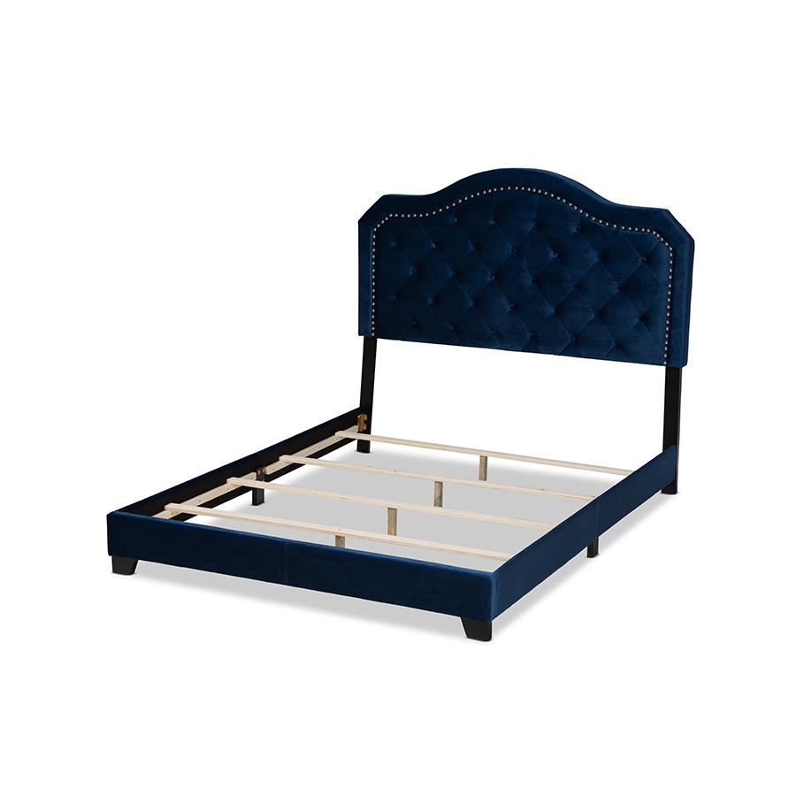 Baxton Studio Samantha Modern And Contemporary Navy Blue Velvet Fabric Upholstered Queen Size Button Tufted Bed