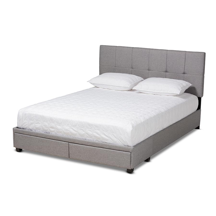 Image of Baxton Studio Netti Light Grey Fabric Upholstered 2-Drawer King Size Platform Storage Bed