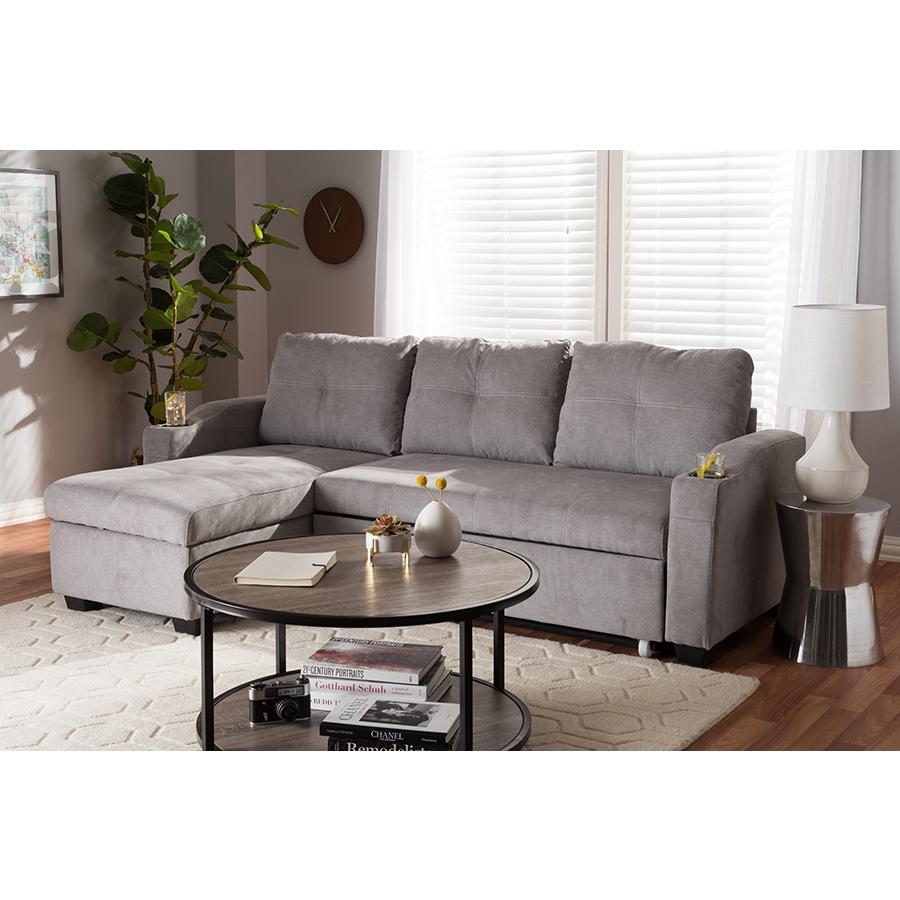 Lianna Modern and Contemporary Light Grey Fabric Upholstered Sectional Sofa