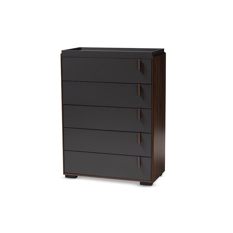 Baxton Studio Rikke Modern And Contemporary Two-Tone Gray And Walnut Finished Wood 5-Drawer Chest