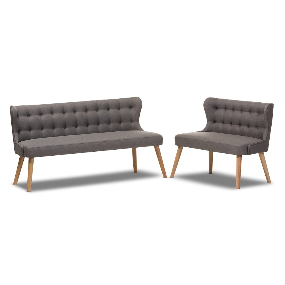 Image of Melody Mid-Century Modern Natural Wood Finishing Grey Fabric 2-Piece Settee Set