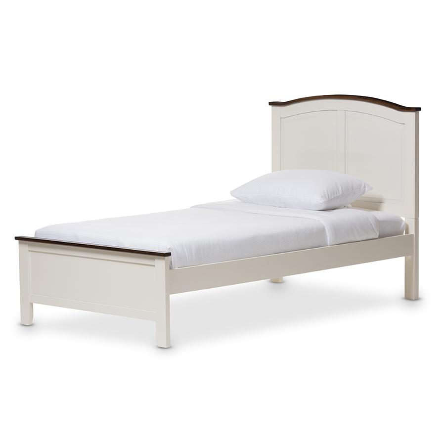 This is the image of Harry Classic Buttermilk and Walnut Finishing Twin Size Platform Bed - Milky Cream/Walnut Brown